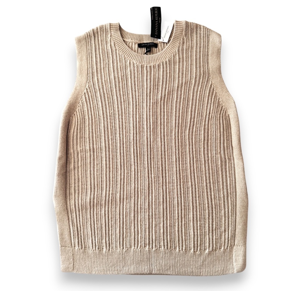 BANANA REPUBLIC Ribbed Knit Sweater Vest Size L NWT Neutral Beige